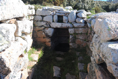 Trail to the archaeological nuragic area of Sos Nurattolos, sacred nuragic sourceの写真素材