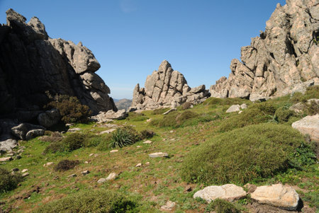 Trail to the archaeological nuragic area of Sos Nurattolosの写真素材