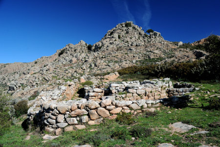 Trail to the archaeological nuragic area of Sos Nurattolos, sacred nuragic sourceの写真素材