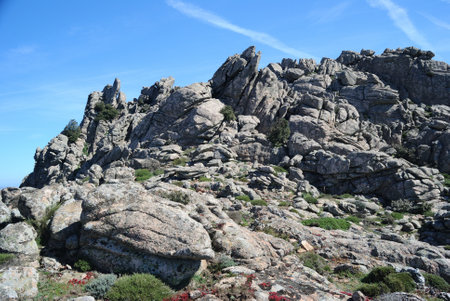 Trail to the archaeological nuragic area of Sos Nurattolos, Punta Senalonga,の写真素材