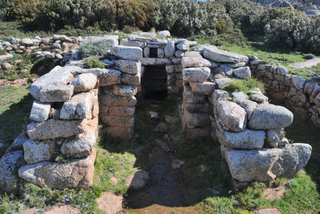 Trail to the archaeological nuragic area of Sos Nurattolos, sacred nuragic sourceの写真素材