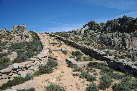 Trail to the archaeological nuragic area of Sos Nurattolosの写真素材