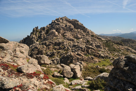 Trail to the archaeological nuragic area of Sos Nurattolos, Punta Senalonga,の写真素材