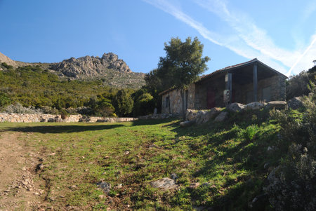 Trail to the archaeological nuragic area of Sos Nurattolos, Sos Culumbus shelterの写真素材