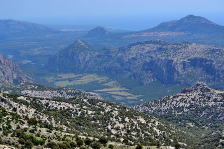 Trekking to Punta Corrasi in the Supramonte of Olienaの写真素材