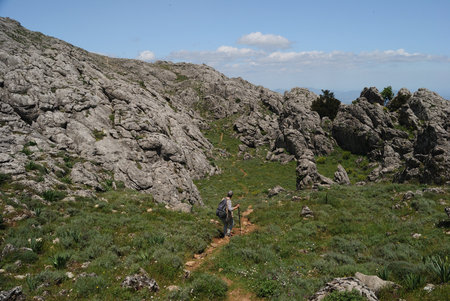 Trekking to Punta Corrasi in the Supramonte of Olienaの写真素材