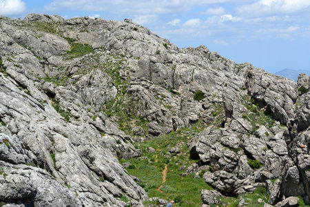 Trekking to Punta Corrasi in the Supramonte of Olienaの写真素材