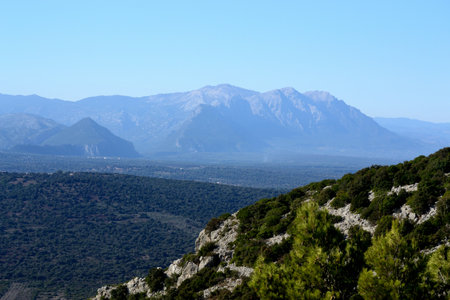 View of the Supramonte mountains from Monte Tuttavistaの写真素材