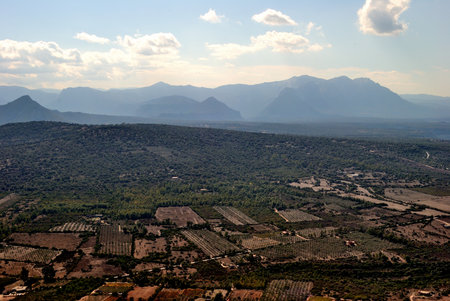 View of the Supramonte mountains from Monte Tuttavistaの写真素材