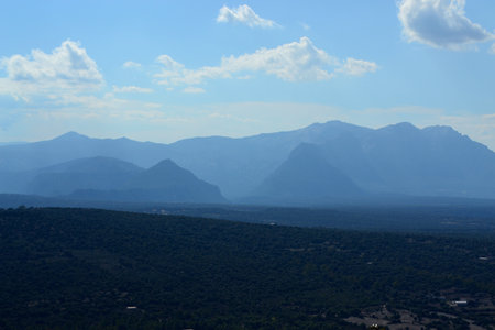 View of the Supramonte mountains from Monte Tuttavistaの写真素材