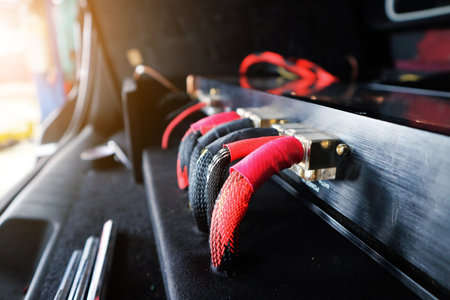 cable car audio 0 awg on plug in power audioのeditorial素材