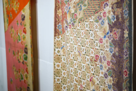 Batik design motif and pattern. A traditional Indonesian fabric, namely batik cloth which has unique and different patterns and image motifs for each region. Cultural theme photos, typical of Asiaの写真素材