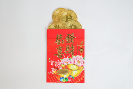 Golden crypto currency in Red envelope gift preparing for Chinese new year event