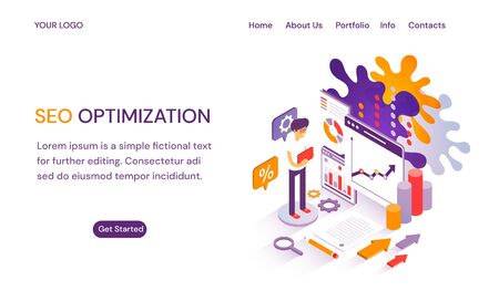 SEO Optimization webpage or website template with header tabs text copy spaceのイラスト素材