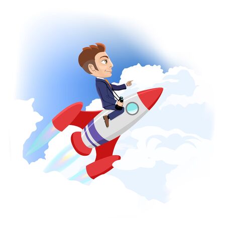 Business Man Flying On Space Rocket Success Achievement Start-up Concept Cartoon Vector Illustrationの写真素材