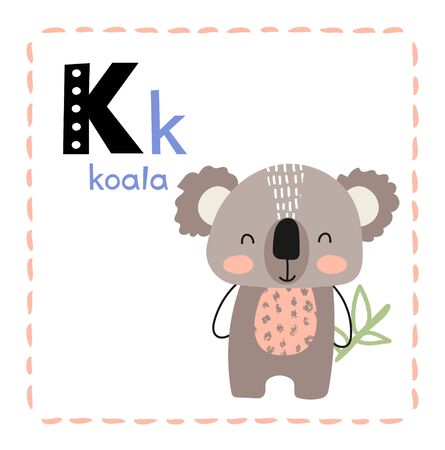 Letter K. Funny Alphabet for young children. Learning English for kids concept with a font in black capital letters in vector.のイラスト素材