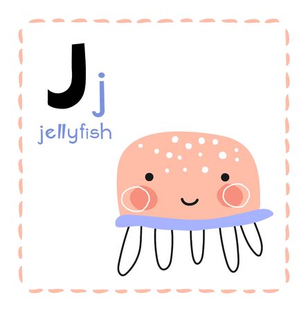 Letter J. Funny Alphabet for young children. Learning English for kids concept with a font in black capital letters in vector.のイラスト素材