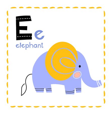 Letter E. Funny Alphabet for young children. Learning English for kids concept with a font in black capital letters in vector.のイラスト素材