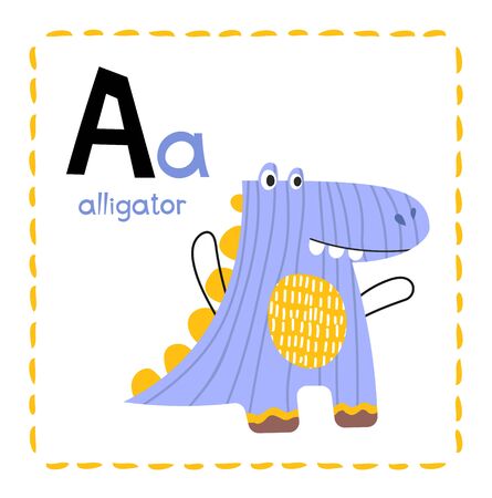 Letter A. Funny Alphabet for young children. Learning English for kids concept with a font in black capital letters in vector.のイラスト素材