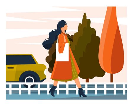 Stylish young woman walking down the streetのイラスト素材