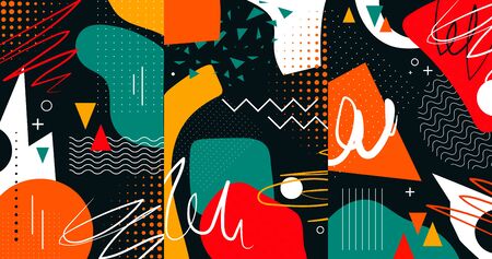 Creative doodle art header with different shapes and textures. Collageのイラスト素材