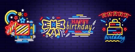 Three designs for Birthday neon party lightsのイラスト素材