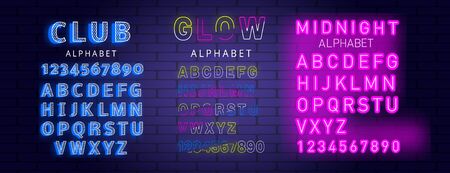 Three different neon alphabet set designsのイラスト素材