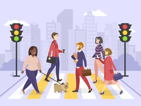 Pedestrians People Walking on City Streetのイラスト素材