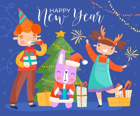 Young children celebrating Happy New Yearのイラスト素材