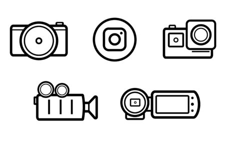 Set of black and white linedrawing camcorder iconsのイラスト素材