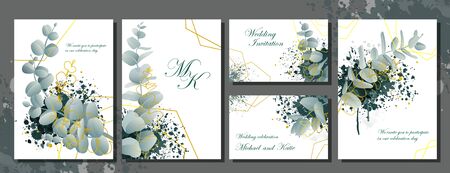 Wedding invitation stationery set with flowersのイラスト素材