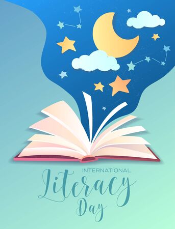 Literacy Day poster design with open bookのイラスト素材