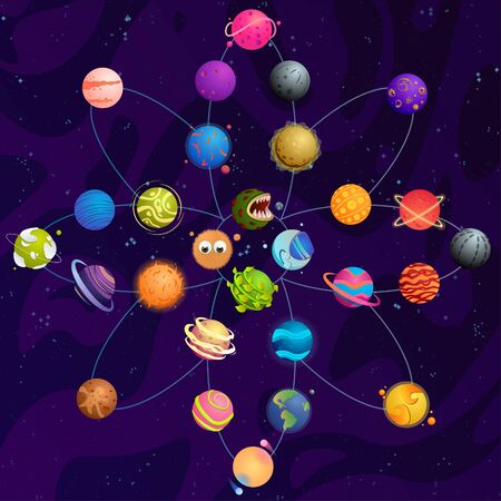 Planets and orbits in space cartoonのイラスト素材