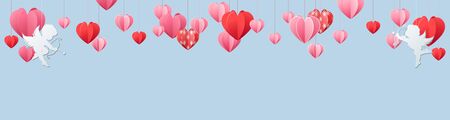 Valentines Day panorama banner with heart borderのイラスト素材
