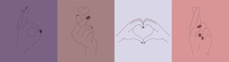 Set of four linear style hand gesturesのイラスト素材