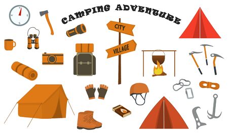 Large set of colored Camping Adventure iconsのイラスト素材