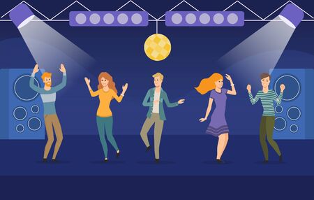 Large group of young people dancing in a nightclubのイラスト素材