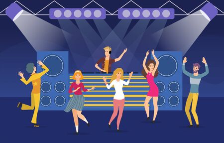 Large group of young people dancing in a nightclubのイラスト素材