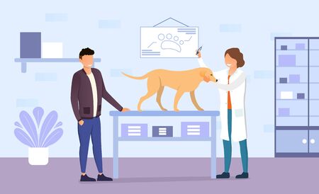 The dog getting a shot at the veterinary officeのイラスト素材