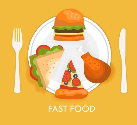 Fast food poster concept on yellow backgroundのイラスト素材