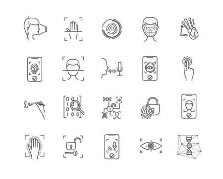 Set of simple black line icons on biometricsのイラスト素材