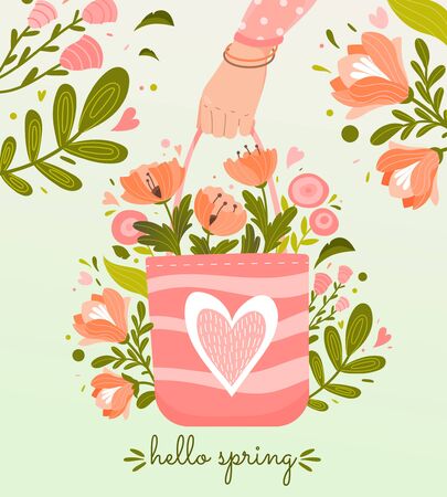 Hello Spring poster or greeting card designのイラスト素材