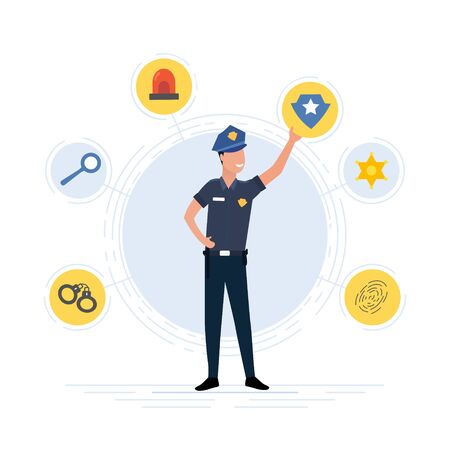 Police officer with law enforcement iconsのイラスト素材
