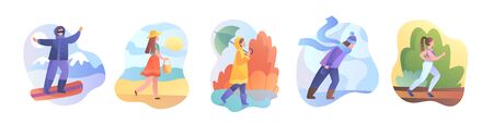Various people seasonal clothing seriesのイラスト素材
