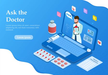 Online doctor concept with laptop and medicationのイラスト素材