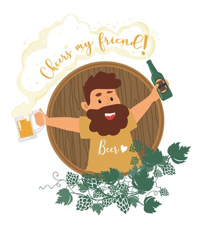 Hipster man in beer enthusiast themed conceptのイラスト素材