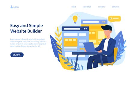 Website builder design concept with man on laptopのイラスト素材