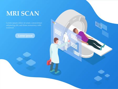 Conceptual Illustration of doctor giving patient an MRI scan. Vector illustrationのイラスト素材