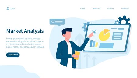 Market analysis webpage template. Modern flat style vector illustrationのイラスト素材