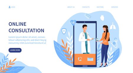 Online Medical Consultation with doctor on screenのイラスト素材